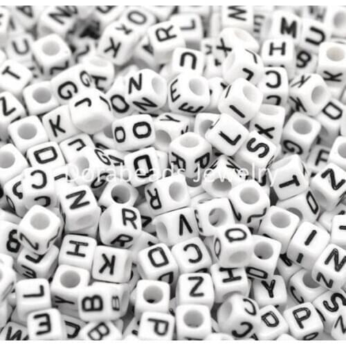Free Ship 500g Mixed Alphabet Letter Acrylic Flat Cube Spacer Beads 6mm