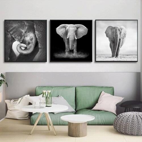 Black & White Canvas Painting Wall Art Elephant Posters and Prints Wall Art Pictures for Living Room Home Decor Free Shipping