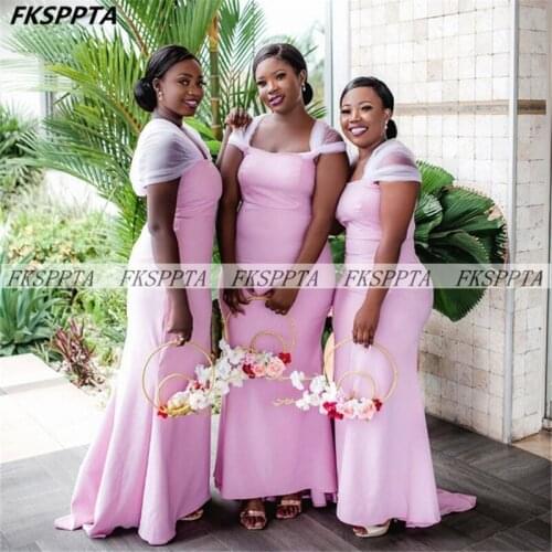 Elegant Pink Mermaid Long 2021 Bridesmaid Dresses Wholesale Black Women Strapless Corset Plus Size Maids Gowns For Wedding Party
