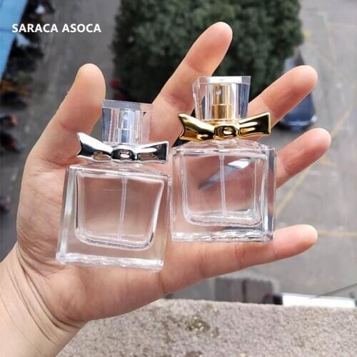 18pcs/lot 30ml Bowknot Glass Spray Perfume Bottle Refillable Empty Bottle Gold Silver Automizer