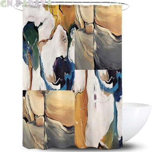 Geometric stripe abstract yellow Bath Curtains Waterproof Polyester Fabric yellow Shower Curtains Screen with Hooks Accessories