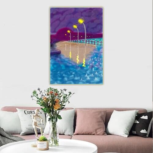 Holover David Hockney"Rainy Night On Bridlington Promenade"Canvas Oil Painting Western Art Decor Poster Wall Home Aesthetic
