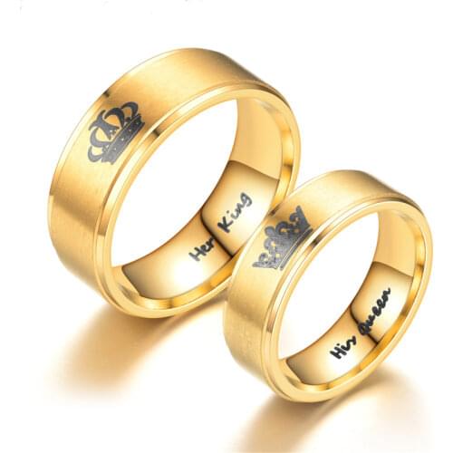 2020 New Fashion Couple Jewelry Her King and His Queen Stainless Steel Wedding Rings for Women Men