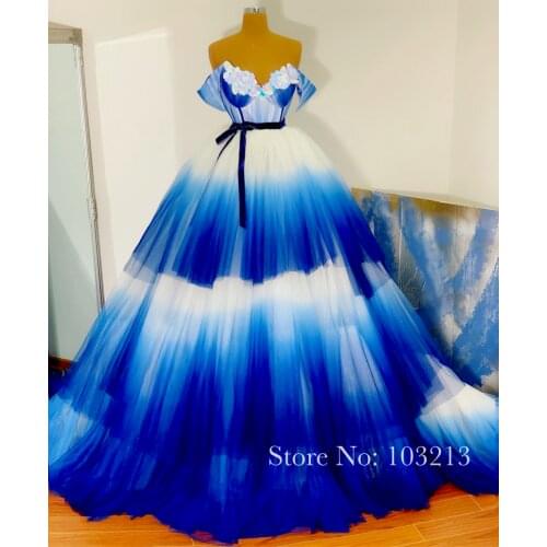 Beauty Charming Gradient Blue Sleeveless Strapless Evening Dress 2021 Fashion Sweetheart Ball Gown Quinceanera Prom Dress