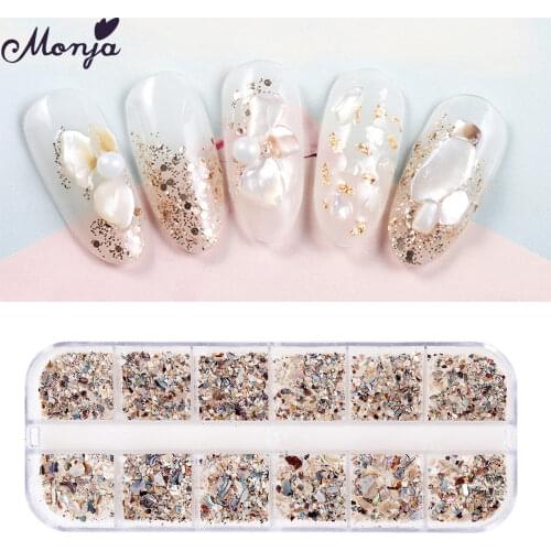 Monja 12 Grids/Box Multi-size Nail Art Irregular Flakes 3D Charm Marble Sequins DIY Accessories Manicure Decorations Tool