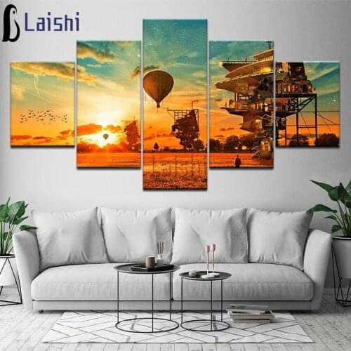 5pcs sunset Hot air balloon flying on the sky Diamond Painting Full Square Round Drill Diamond Mosaic Diamant Art And Crafts