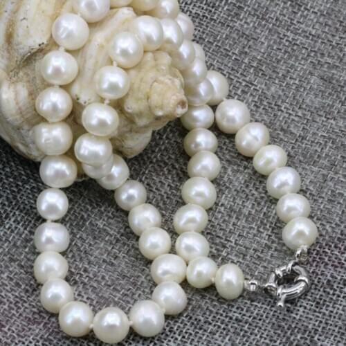 Natural white freshwater cultured pearl 8-9mm nearround beads chain choker necklace for women gift elegant jewelry 18inch B3236