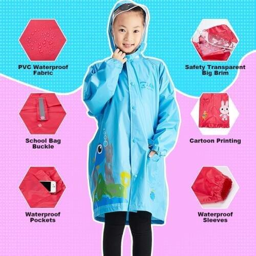 QIAN 3-9 Years Old Impermeable Eco-friendly Children Raincoats Kids Rain Wear Light Weight Rain Gear Poncho Sleeves Rain Coat