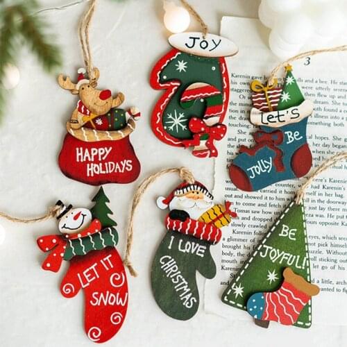 Xmas Tree Drop Ornaments Navidad 2021 Xmas Wood Pendant Christmas Wooden Painted Decorations for Home Kids Gifts New Year 2022