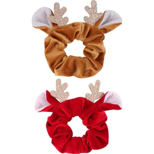 Oaoleer New Christmas Antlers Elastic Hair Rope Rubber Band Solid Color Headband Soft Velvet Rubber Bands Ponytail Holder rope