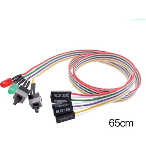 Computer Motherboard Power Cable Original On Off Reset with LED Light PC Power Reset Switch About 65CM Computer Parts