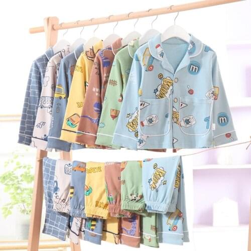 Cartoon Excavator Pajamas For Boys Cotton Long Sleeve Pyjamas Girls Cute pattern Print Pajamas Kids Sleepwear Clothing