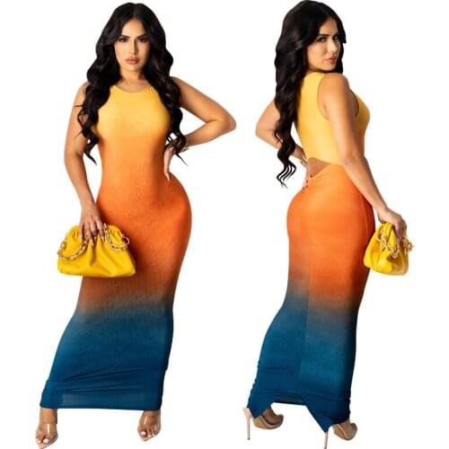 Maxi Dresses for Women Beach Style Straight Ankle-Length O-Neck Summer Patchwork Sleeveless Pullover Party Dress