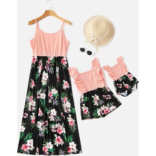 Mummy and Baby Girl Tank Dresses Fashion Floral Family Matching Patchwork Dress 0-9T Little Girls Pullover Cotton Female Dress