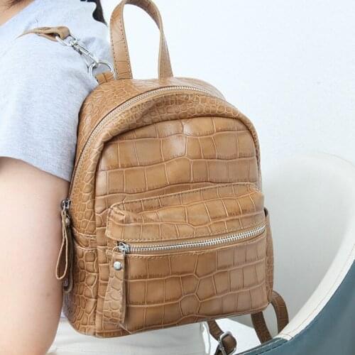 Mochila Quality Women Backpack Crocodile Pattern Leather Backpacks For Female Travel Shoulder Bag Genuine Leather Small Bagpack