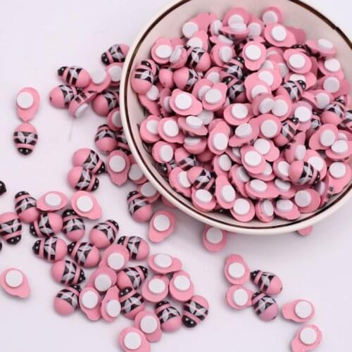 50/100pcs Pink Wood Bee Self-Adhesive Sticker 9*12mm Handicrafts Refrigerator Wall Windows Decoration DIY Wedding Party Supplies