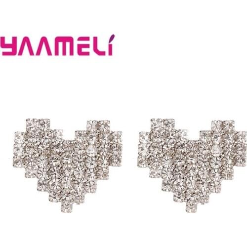 925 Sterling Silver Stud Earring 2 Color Heart Blingling Zircon Crystal rhinestone Jewelry Women Birthday Valentines Day Gift
