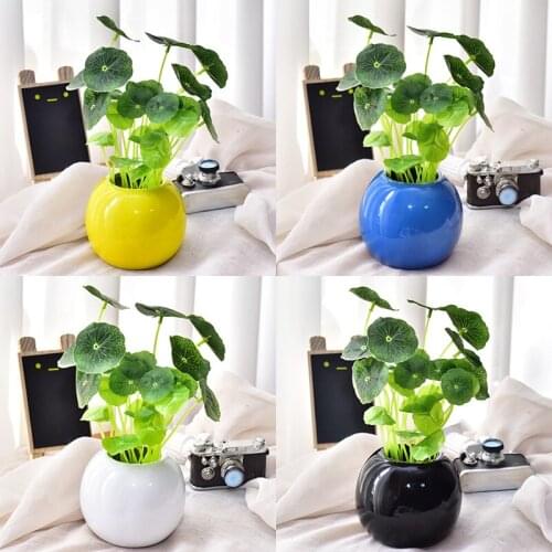 Modern Coin Grass Money Leaf Plant Ceramic Vase Fake Flower Dining Table Figurines Decoration Home Livingroom Furnishing Crafts