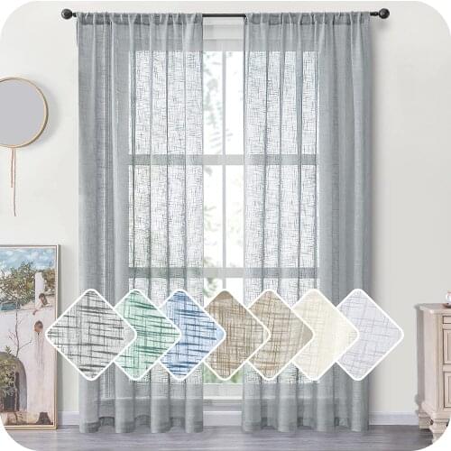 Modern Tulle Curtains for Living Room Soild Linen Sheer Curtains for Bedroom Voile Curtains Window Screening Treatments Drapes