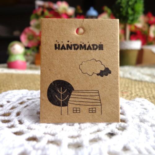 100pcs 3x4cm Vintage Kraft Paper Gift Tags Tree House Cloud Handmade Mini Kraft Paper Cards Hang Tag Gift Tag DIY Paper Labels