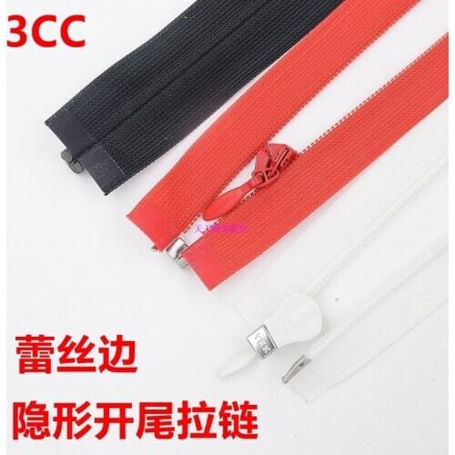 Ykk Zipper 3# Lace Invisible Single Open End 25cm to 70cm Thin Coat Jacket Silk Fabric