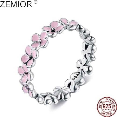 ZEMIOR Genuine S925 Sterling Silver Rings Plum Flower Romantic Beautiful Rings For Women Birthday Fashion Jewelry Gift Hot Sell