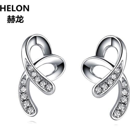 Solid 14k White Gold Natural Diamonds Women Stud Earrings Engagement Wedding Anniversary Party Earrings Fine Jewelry Trendy