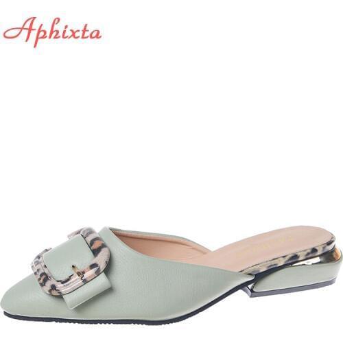 Aphixta Plus Size 44 Mules Women Slides Pointed Toe Leopard Buckle Weave Slippers Shoes Girl Beach 3.5 Flip Flop Slip On Slipper