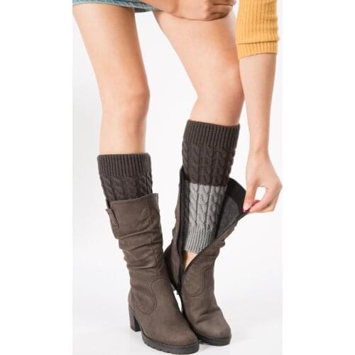 Women Knitted Winter Leg Warmer Knee Gloves Twist Color Block Patch Leg Wamer