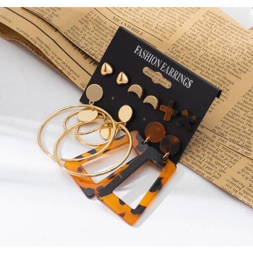 BICUX New Vintage Acrylic Earrings For Women Bohemian Earrings Set Big Dangle Drop Round Shape Earring 2021 Female Fashion Jewel