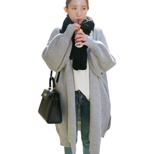 Fall Winter Sweater Women New Korean Long Jumper Loose Lantern Sleeve Knit Cardigan Coat Jacket Clothing Vestidos LXJ305