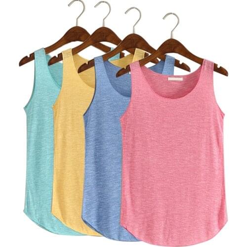 New Women Top Summer Vest Sleeveless O-Neck Loose T-Shirt Solid Color Cotton Stretch Vest Slim-Fit Womens Top Streetwear
