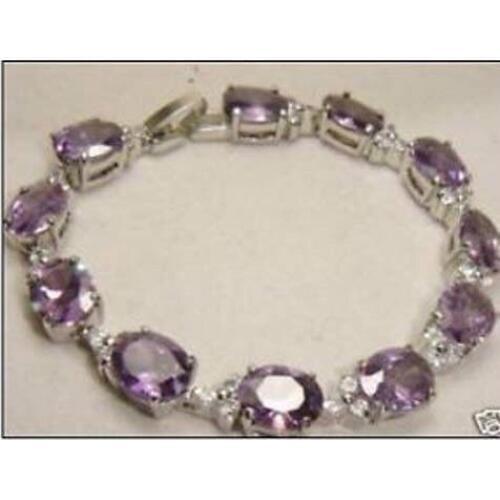Silver plated Purple crystal Bracelet 7.5" Womans Jewellery