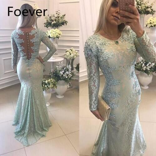 Vintage Arabic Mermaid Lace Evening Dresses Long 2019 Robe De Soiree Illsuion Back Long Sleeve Prom Dress Formal Party Gowns