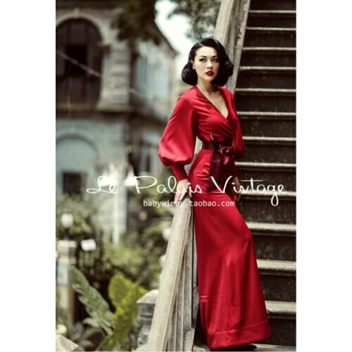 Le Palais winter Vintage limited edition Retro Red Lantern Sleeve self-cultivation wide leg Jumpsuit