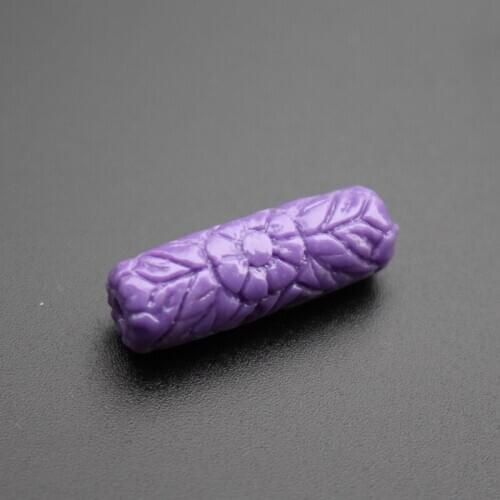 10Pcs Dark Purple Color Cylindrical Shape 8mm*25mm Artificial Coral beads Carved Flower beads Cabochon for Jewelry making