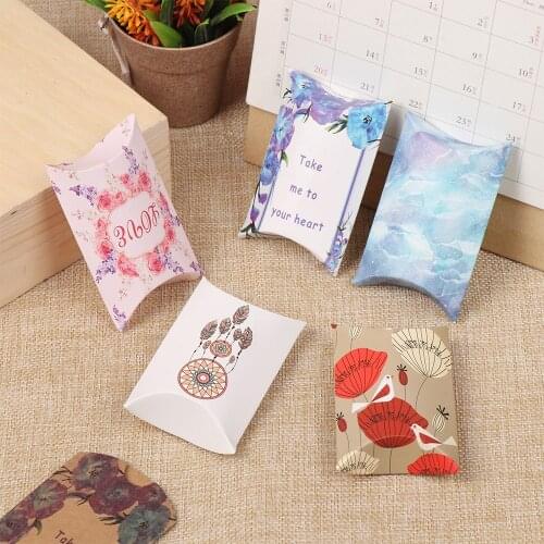 10Pcs Mini Pillow Box Chocolate Candy Cookie Box Birthday Wedding Party Present Paper Box Leaf Pattern Small Business Gift Pouch
