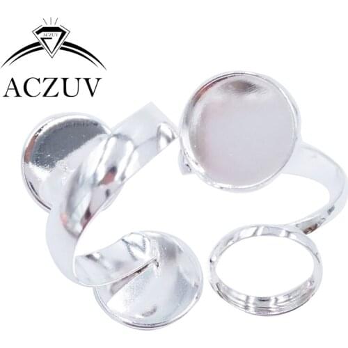 100pcs Silver Plated 10mm 12mm Double Bezel Blank Ring Base Ring Backs Cabochon Setting DRB002