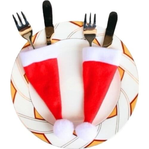 12pcs Tableware Holder bag Christmas hats and fork sets Christmas table decorations Cutlery Holder Fork Spoon Pocket