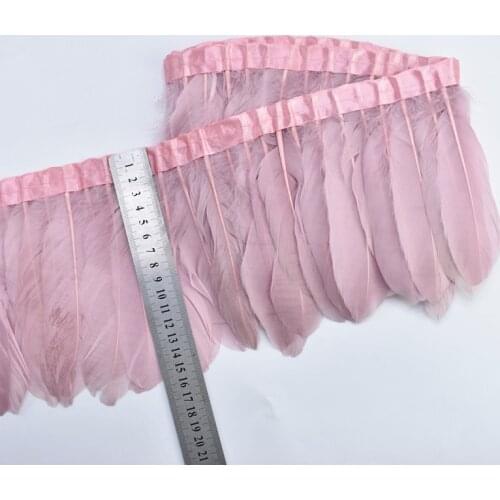2 Meters Leather Pink Goose Feather Trims Trim Geese Feather Ribbons 15-20cm 6-8inch Fringes Pheasant Feathers For Crafts Plumas