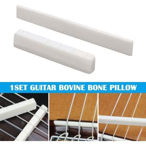 2PCS Guitar Bovine Bone Pillow Classical Guitar Bridge Pins Buffalo Bone Saddle Nut Slotted Flat Bottom Set