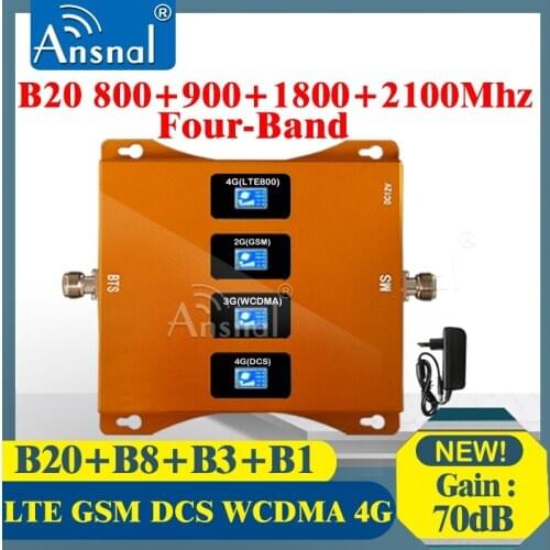 2020New Upgrade!! Four-Band Cellular Amplifier B20 800 900 1800 2100Mhz GSM Repeater 2g 3g 4g Mobile Signal Booster GSM DCS UMTS
