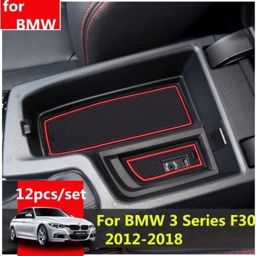 3D Rubber Mat Door Slot Pad Cup Cushion Groove Mat Lnterior Anti Slip Mat For BMW 3 Series F30 2012-2018 Car Accessories LOGO