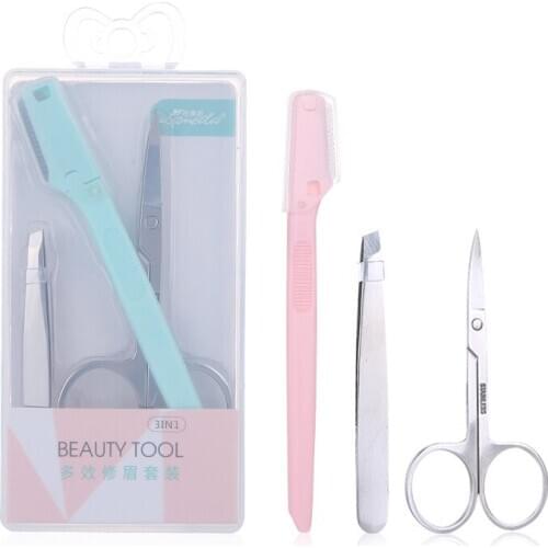 3in1 Stainless Steel Eyebrow Tool Set Brow Trimmer Tweezers Scissors Shaper Remover Clipper Incisive Sharp Makeup Accessories