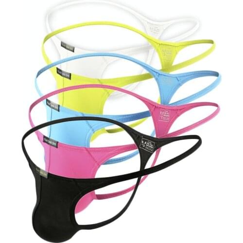5PCS Men Thongs Underwear T Back G String Panties Nylon Ice Silky Low Waist Briefs Sexy Jockstrap Men Lingerie Thong Underpants