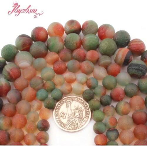 8,10,14mm Frost Matte Round Ball Old Green Stripe Agates Natural Stone Loose Beads For Necklace Jewelry Making 15" Free Shipping