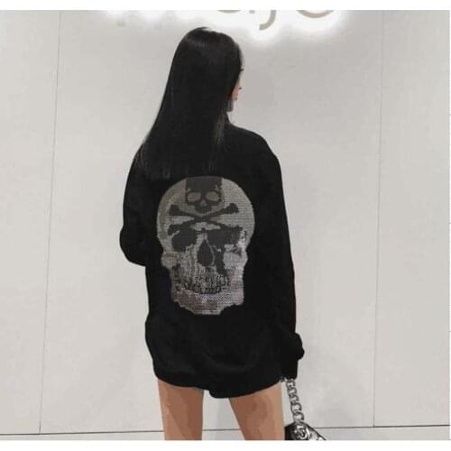 Diamond stone hoodies Women winter New Oversized Solid sweatshirt Casual Loose Korean O Neck Female Tops