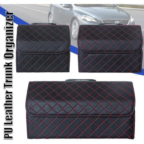 Car Storage Bag PU Leather Trunk Organizer back red line