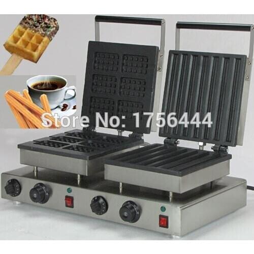 Free Shipping 2 in 1 Waffle Baking System 110v 220v Electric Commercial Waffle Stick and Churro Baker