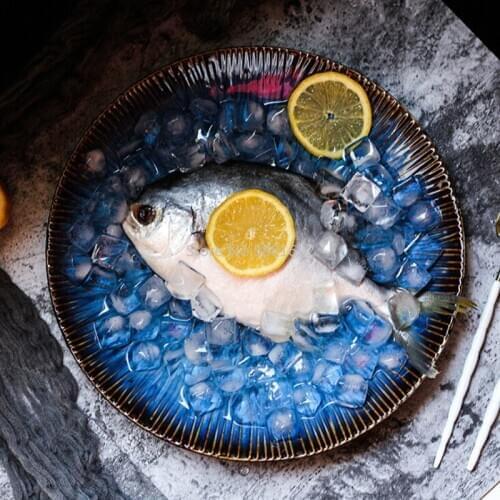 Western Style Ceramic Food Plate Blue Color Steak Dish Pasta Plate Restaurant Special Dinnerware Home 11inch Big Plate